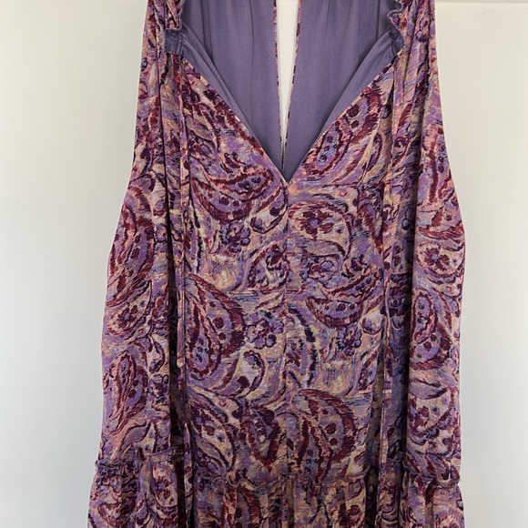 Drew Purple and Pink Paisley Boho Floral Print Tiered Ruffle Dress - Size Large - Picture 3 of 7